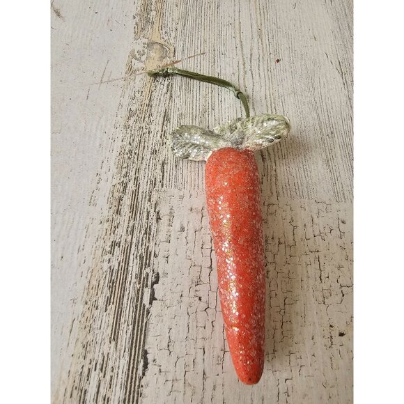 Plaster Easter carrot ornament glitter shabby chic as is tree spring decor - Picture 1 of 9